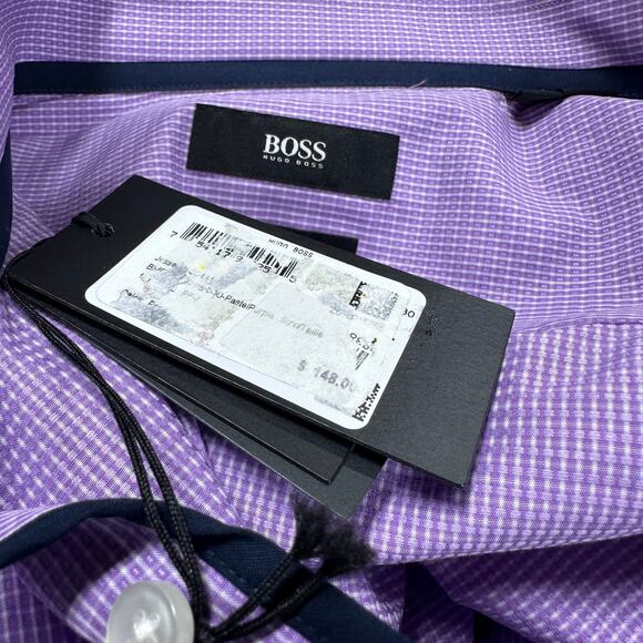 Boss Hugo Boss Men's Purple Jesse Button Down Dress Shirt Size 38 / 15 NWT - Picture 5 of 12